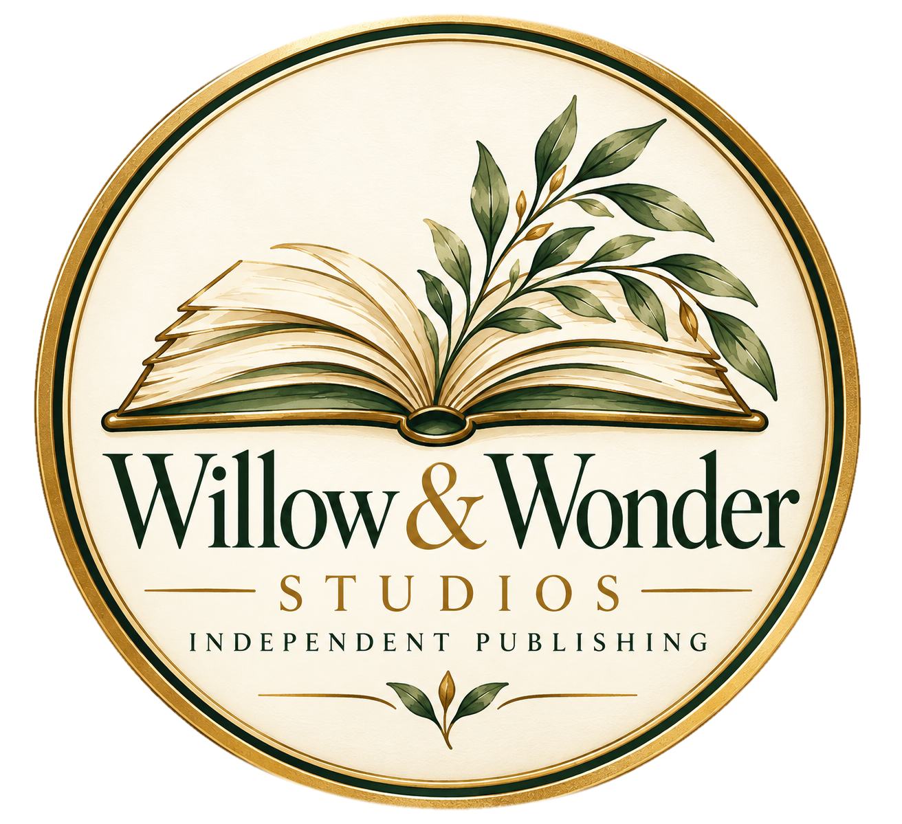 Willow & Wonder Studios official gold book seal logo