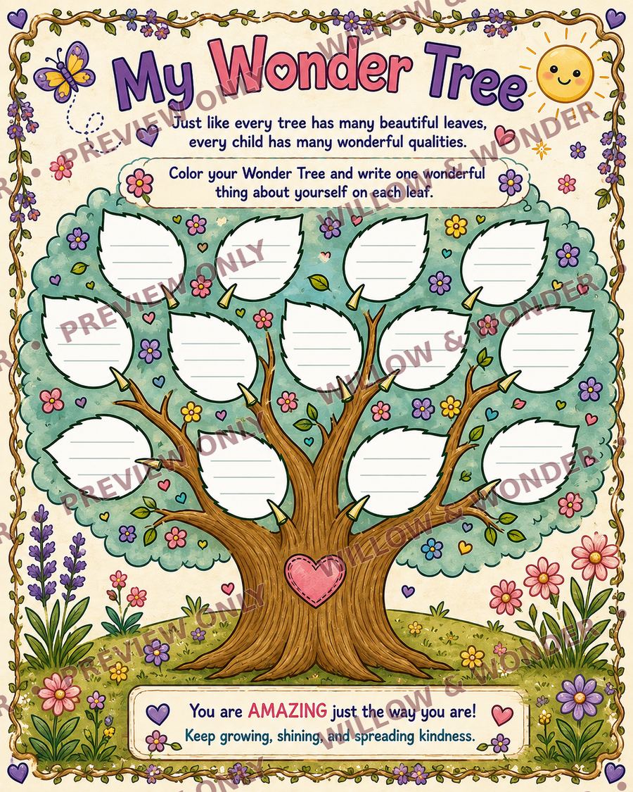 Watermarked colorful My Wonder Tree activity page